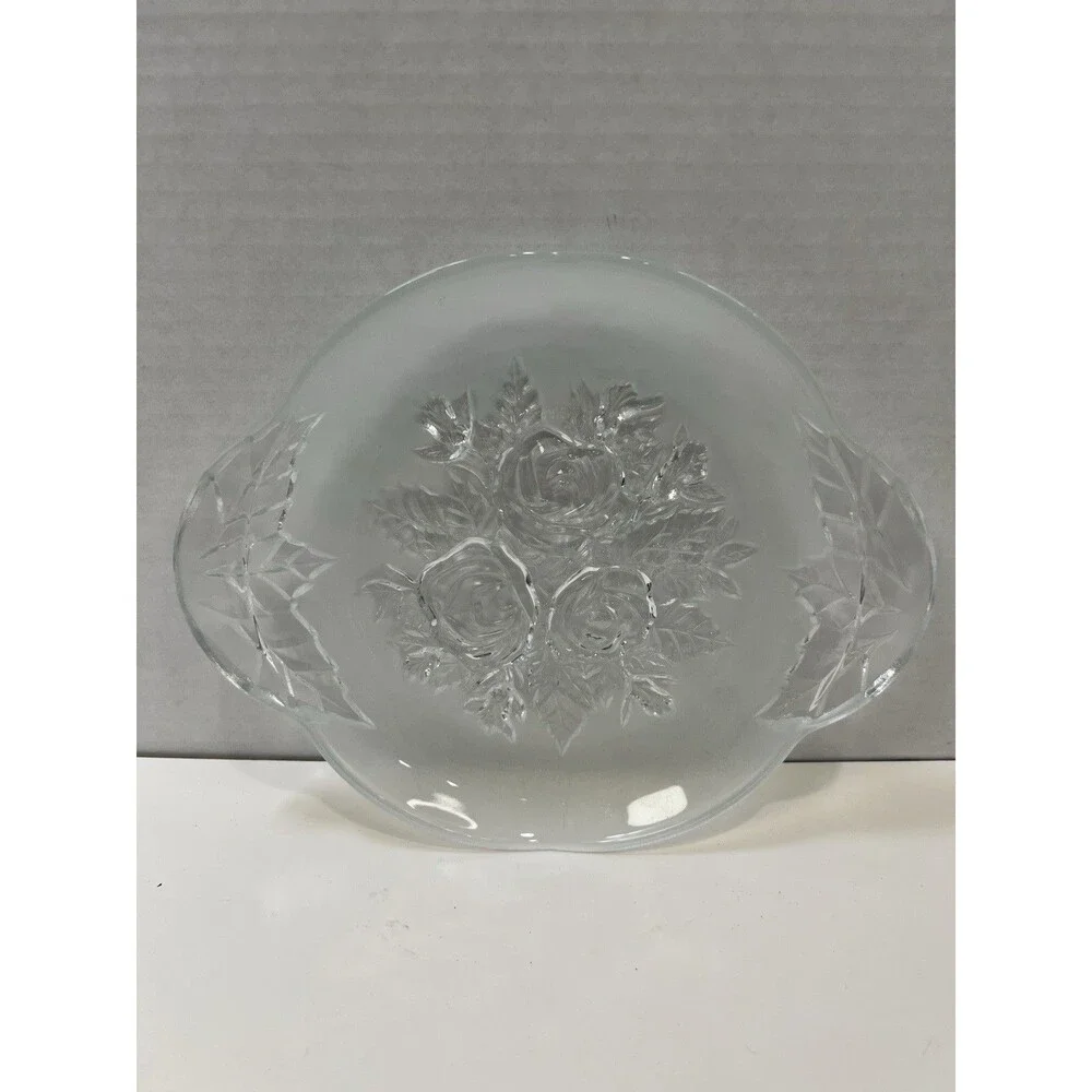 Vintage Pressed Roses Glass Candy  Dish Jar Lid 5 1/2” Underplate Frosted 8”